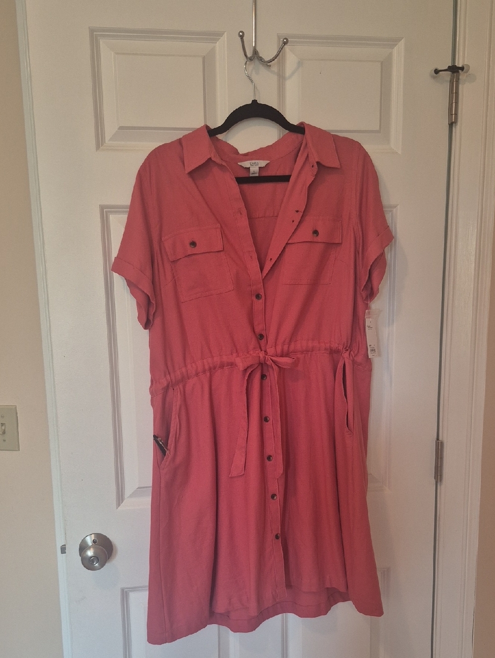 croft & barrow Coral Button-Front Midi Shirt Dress